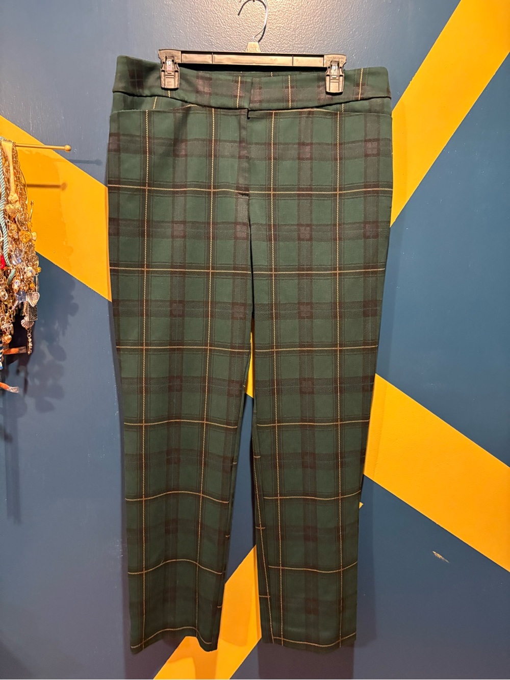 Ann Taylor Factory Green Plaid High Rise Straight Leg Pants EUC